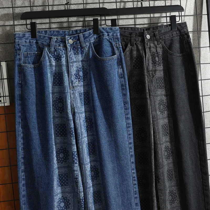 

Men's and Women's Father's Pants with Gradual Change Loose Fit Wide Leg Hip Hop Washed and Worn West Coast Cashew Jeans Plus Siz