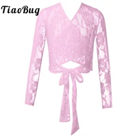 girls ballet gymnastics leotard jacket long sleeves lace mesh wrap shawl cardigan kids latin ballet dance wear