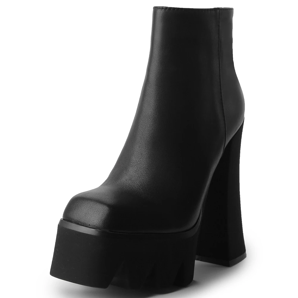 

BONJOMARISA Genuine Leather Lady Platform Ankle Boots Block Heel Ziper Party Boots Women New Arrival Shoes Woman