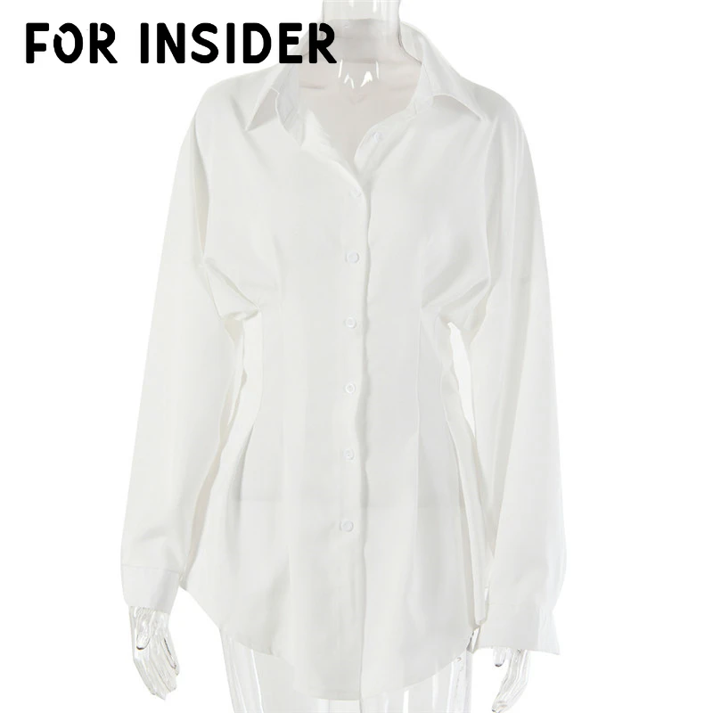 Белая рубашка с длинным рукавом мини платье женское элегантное офисное туника