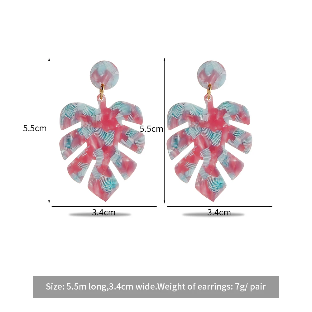 

SophiaXuan Monstera Leaf Earrings Fashion Polynesian Style 6 Color Jewelry Drop Earring 2021 Hot Selling Acrylic for Women Gifts