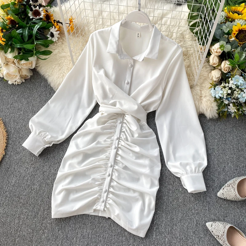 MUMUZI рубашка женская дизайн тонкая талия плиссированные платья Сексуальная сумка