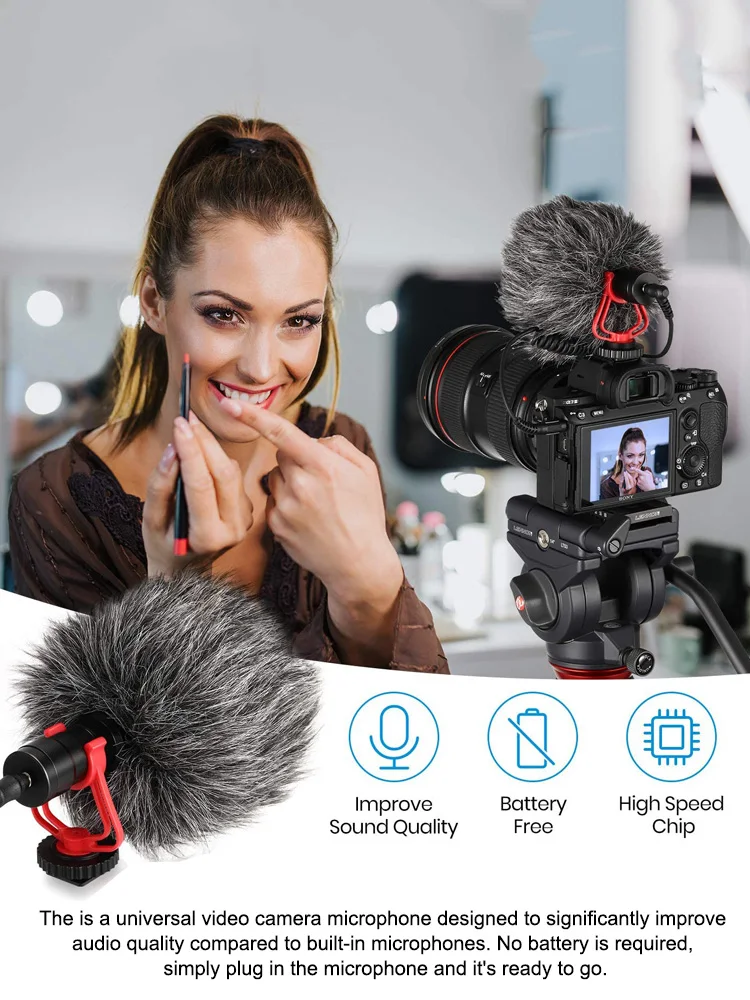 

mini microphone For Phone Professional Condenser Video Camera Mic With Shock Mount And Tripod Windproof Mic With Type-C Adapter