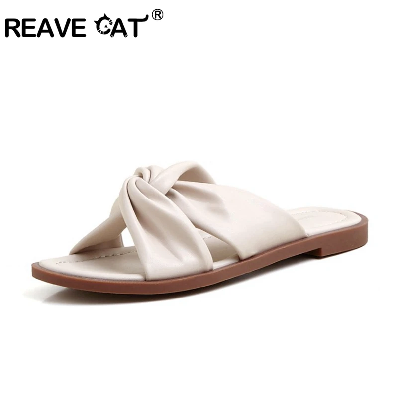 

REAVE CAT/2021 женские сандалии женские Сапоги выше колена из натуральной кожи; Летняя обувь; Комфортные тапочки без задника; Модные шлепанцы для ...