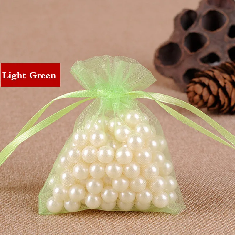 light green 100 шт/50 шт 7x9 9x12 10x15 13x18 см сумки из органзы Ювелирные изделия упаковочный мешочек для свадьбы украшения Drawable мешок подарочные пакеты 21 цвет OR7 - Цвет: light green