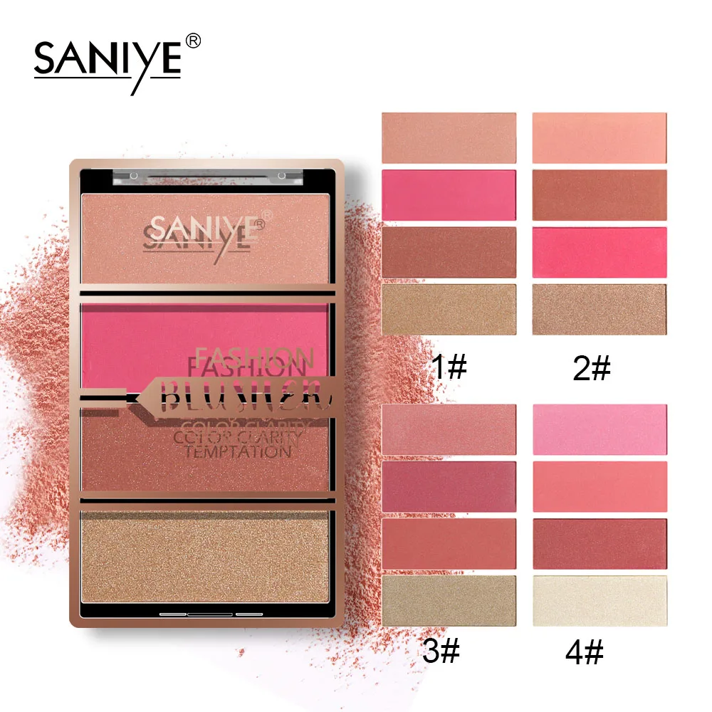 SANIYE Водонепроницаемая 4 вида цветов стереоскопическая розовая пудра румяна для
