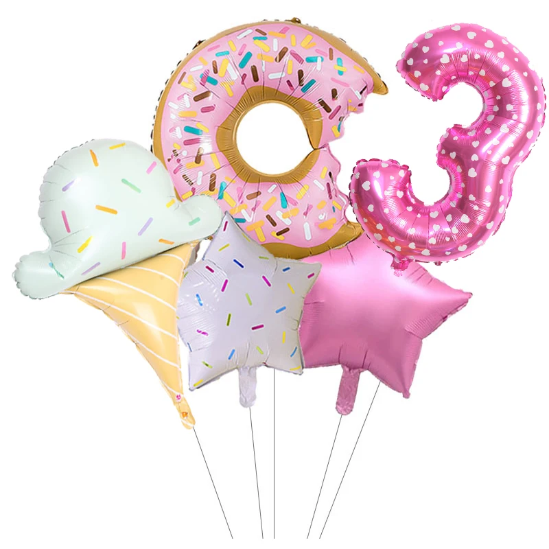 5 шт. 32-дюймовые цифры конфеты мороженое розовый с точками фольгированные