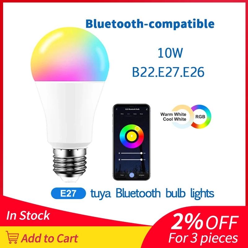

Tuya 10W WiFi Smart Light Bulb, B22 E27 RGB LED Lamp Dimmable With Smart Life APP, Voice Control For Google Home, Alexa
