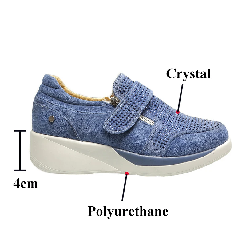 Rimocy синее Ковбойское Повседневная обувь на танкетке женские Стразы массивной