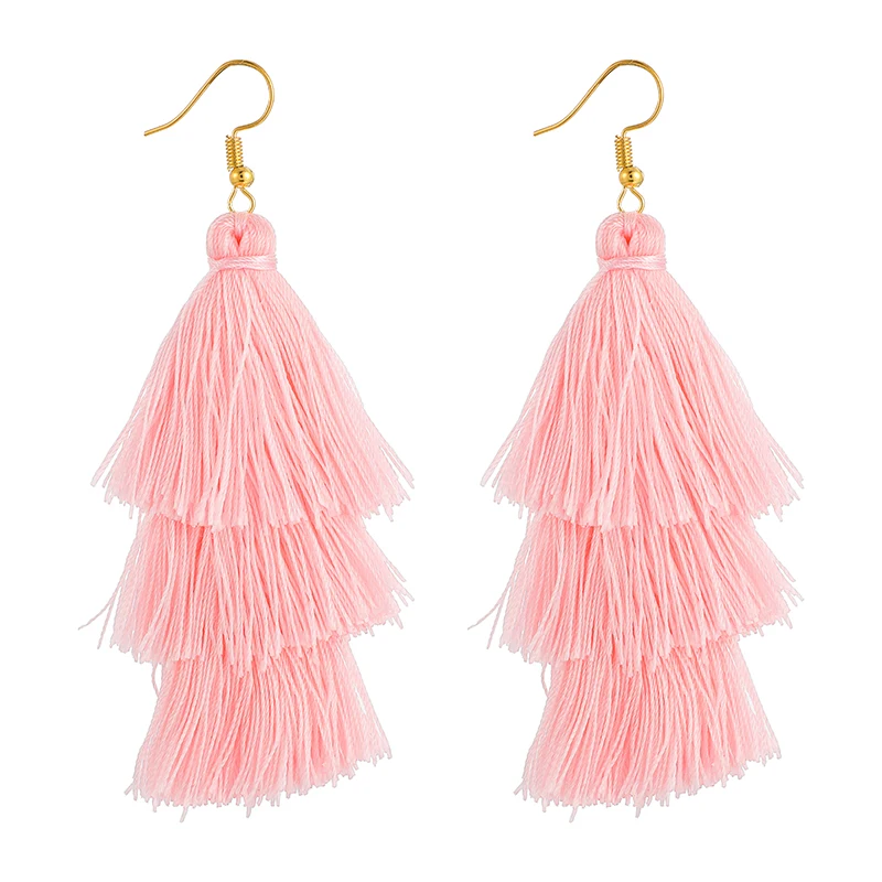 Pink X-ROYAL 3 Слоистые богемные Роскошные массивные Серьги-кисточки Boho модные ювелирные изделия женские длинные висячие серьги - Окраска металла: Pink
