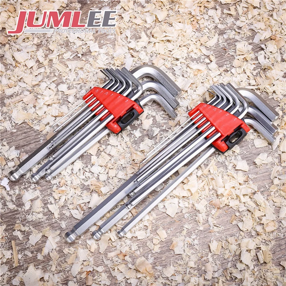 

9pcs 1.5mm - 10mm Flat Hexagon Allen Key Wrench Tools Set Imbus Matte Chrome Ball End Spanner Set Screwdriver Set Tool Kit