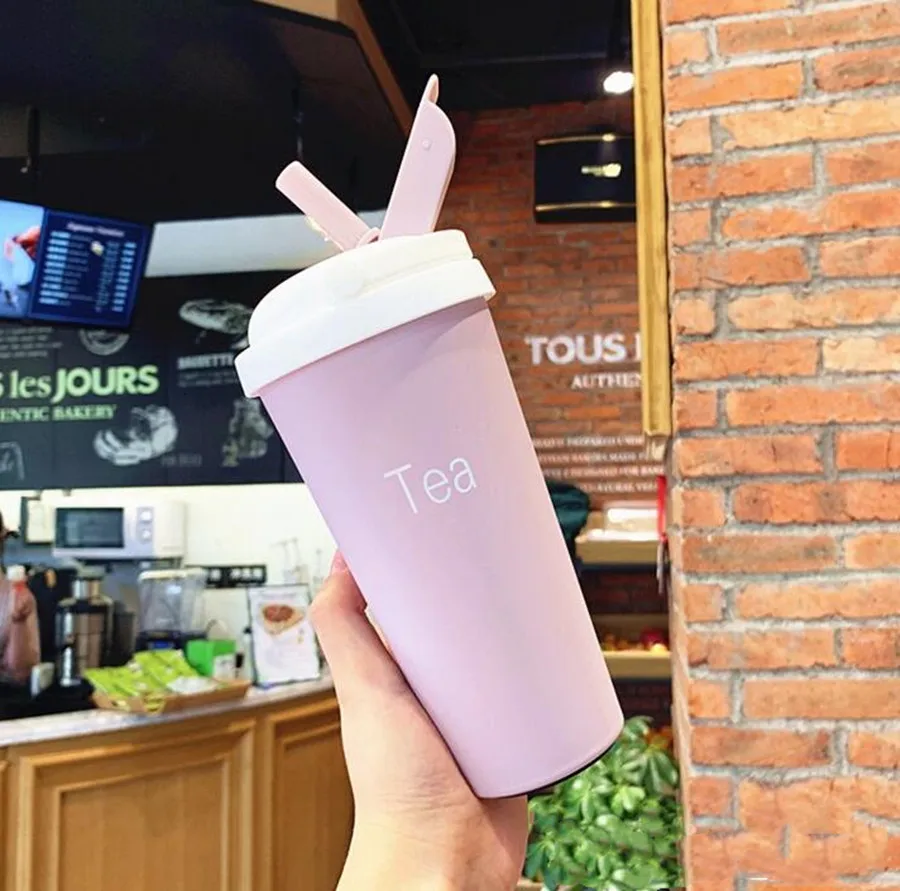 Pink 500 мл термосы из нержавеющей стали термосы моя бутылка для воды термос кружка соломинка кофейная чашка для автомобиля Термокружка - Цвет: Pink