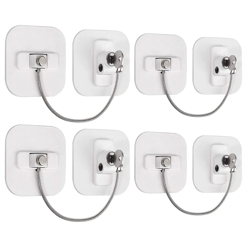 

4Pcs Fridge Lock Adhesive Refrigerator Door Locks With Key Cable Restrictor Child Safety Cabinet Locks