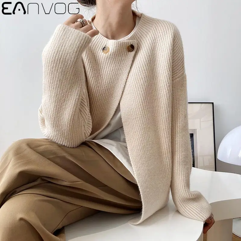 

Knitted Cardigan Sweater Women 2020 Autumn Winter Casual Solid Color O-Neck Long Sleeve Coat Crochet Knit Sweater Coat Female