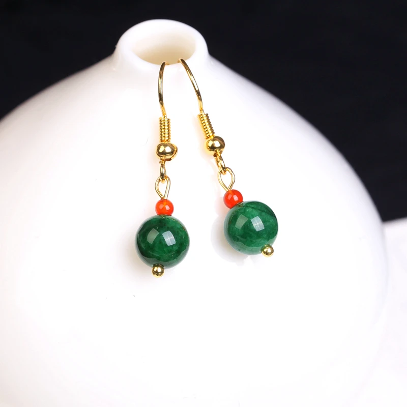 Серьги из натуральных зеленых нефритовых бусин аксессуары сделай сам для мужчин