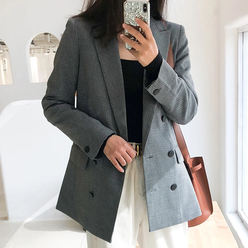 Женский Повседневный офисный пиджак в Корейском стиле блейзер ретро Осень-зима