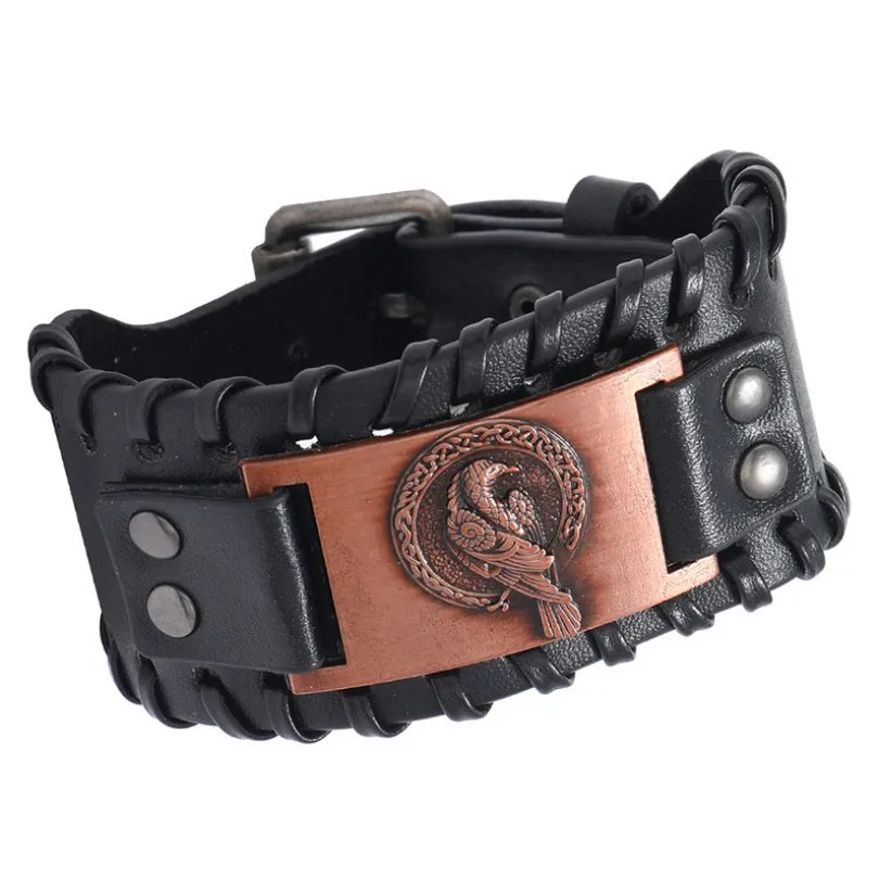 Модный винтажный Браслет-манжета с изображением орла Северной мифологии, широкий кожаный браслет с подвесками в стиле ретро, Байкерский гонщик, унисекс, рок, панк, ювелирные изделия