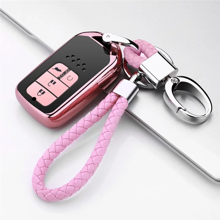 D-Pink-Keychain Мягкий ТПУ чехол для ПК брелок для ключей Автомобильный ключ чехол для Honda Civic Accord Pilot HR-V для CXV автомобильные аксессуары - Название цвета: D-Pink-Keychain