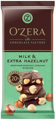 «OZera», шоколад молочный с цельным фундуком Milk & Extra Hazelnut, 90 г - изображение