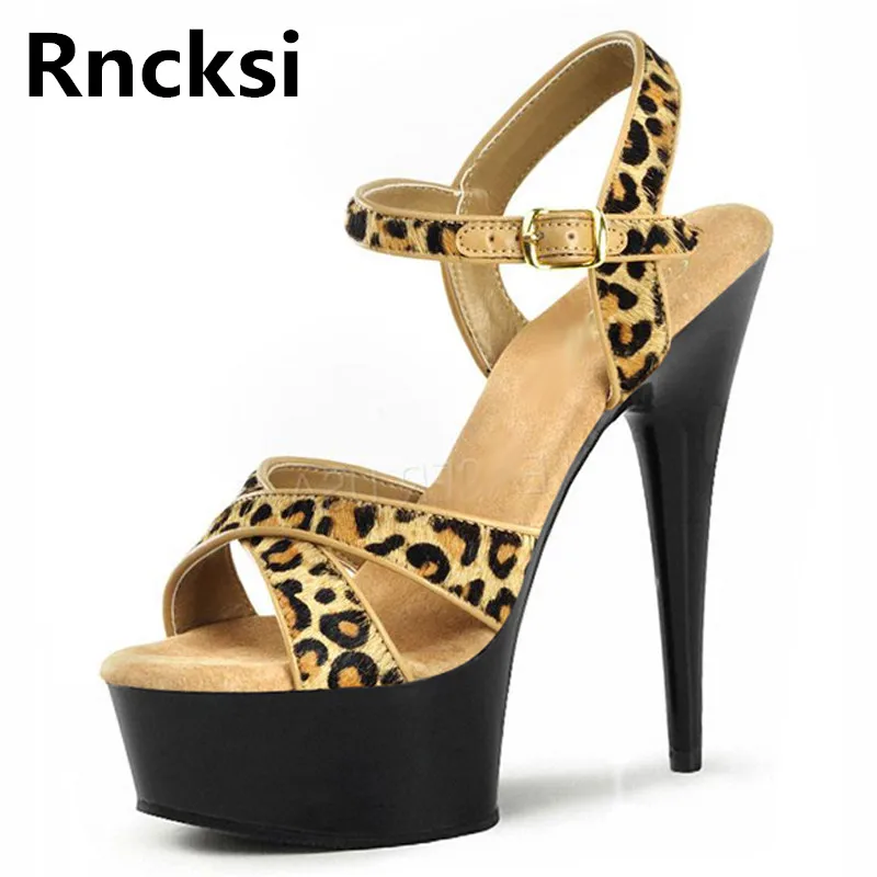 

Кроссовки Rncksi женские с леопардовым принтом, пикантная летняя обувь для полярного танца, босоножки для ночного клуба вечерние, высокий каблук 15 см, обувь для танцев на платформе