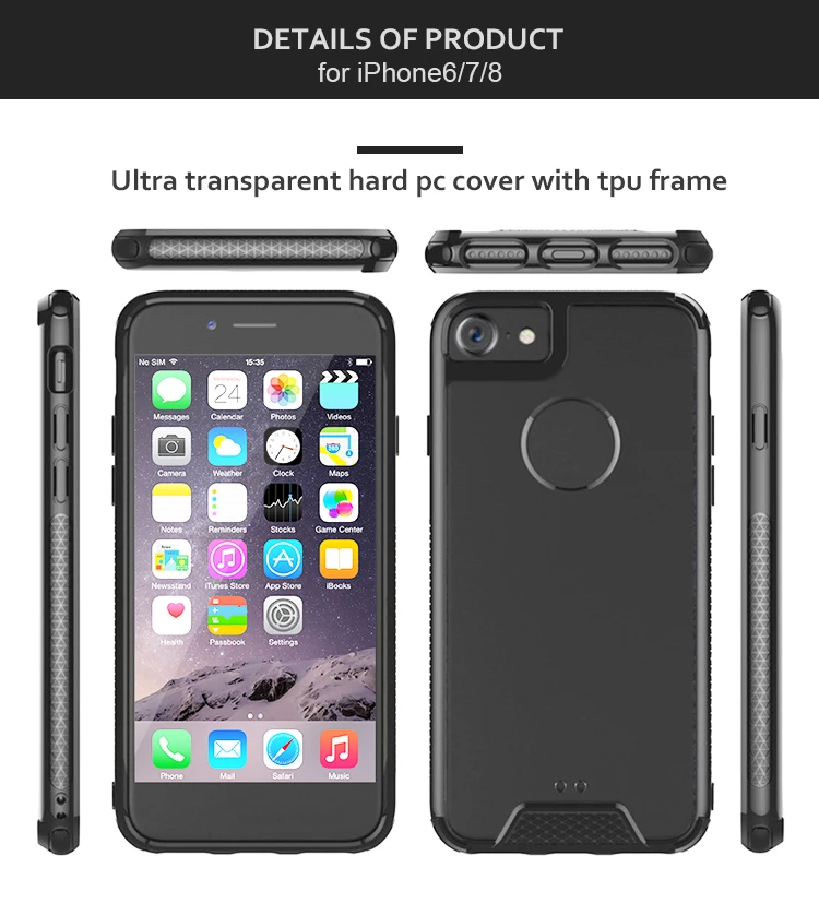 

2 in 1 case anti scratch hybrid shockproof clear tpu+pc cell phone case for iphone 8