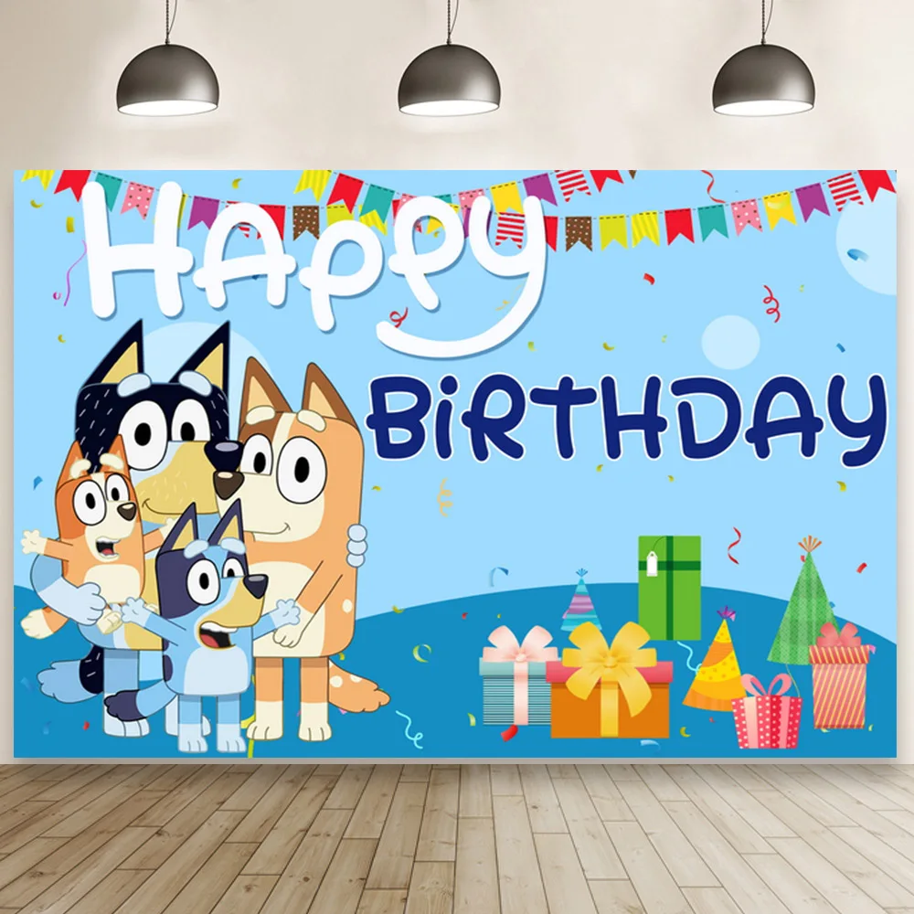 

Cartoon Bluey Family Happy Dogs Custom Backdrop Newborn Kids Birthday Party Banner Studio Photo Photography Background Poster