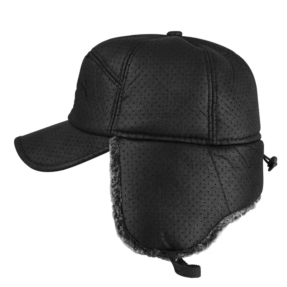 Черная Мужская зимняя шапка с наушниками Русская Шапка бомбер меховые шапки