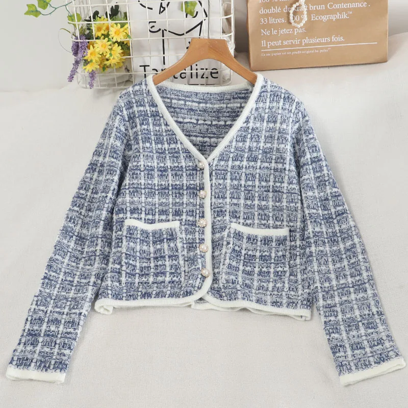 

5881 v collar knitting cardigan han edition easy gentle wind coat female fall 2020 new brief paragraph sweater coat