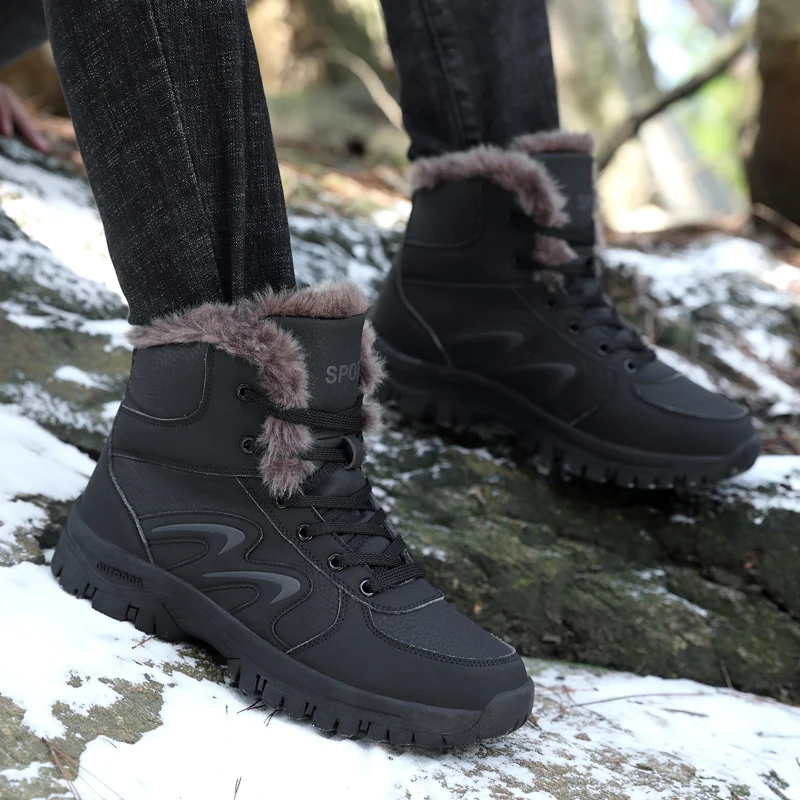 

Mens Snow Winter Boots Anti-Slip 2021 Fashion Outdoor Casual Waterproof Ankle Sneakers with Fur Warm Hiking Camping Shoes 38-47