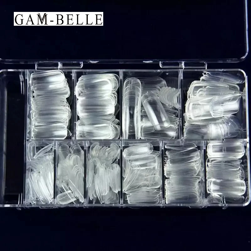 

GAM-BELLE 100Pcs Fake Nails French Acrylic UV False Nail Art Tips 10 Size Nail Decoration Accessories Transparent Manicure Tool