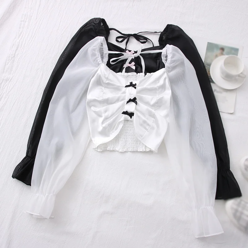 

Korean Fashion V Neck Blouse Women Sexy Exposed Navel Short Blouses Female Long Sleeve Shirt Tops