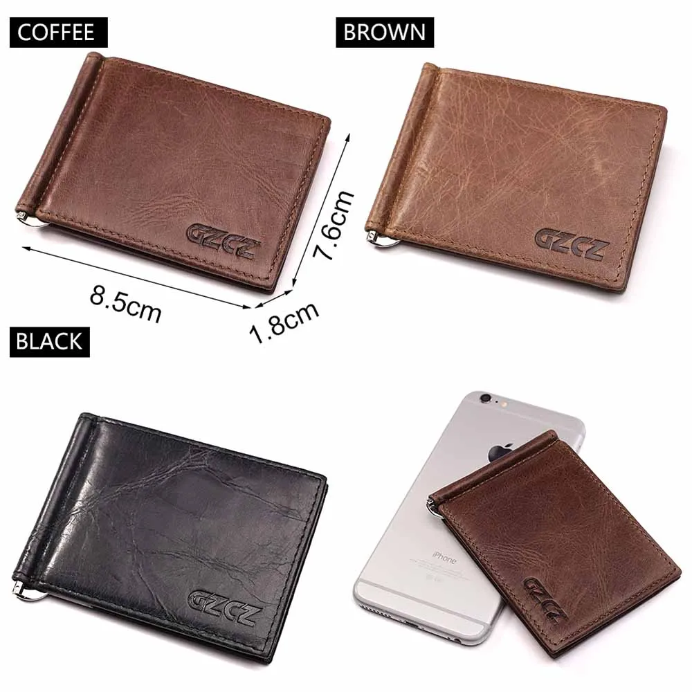 GZCZ натуральная кожа тонкий мужской кошелек для кредитных карт зажим денег