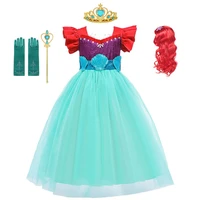 girls little mermaid ariel princess dress cosplay costume kids for girl fancy green dress mermaid halloween birthday party dress