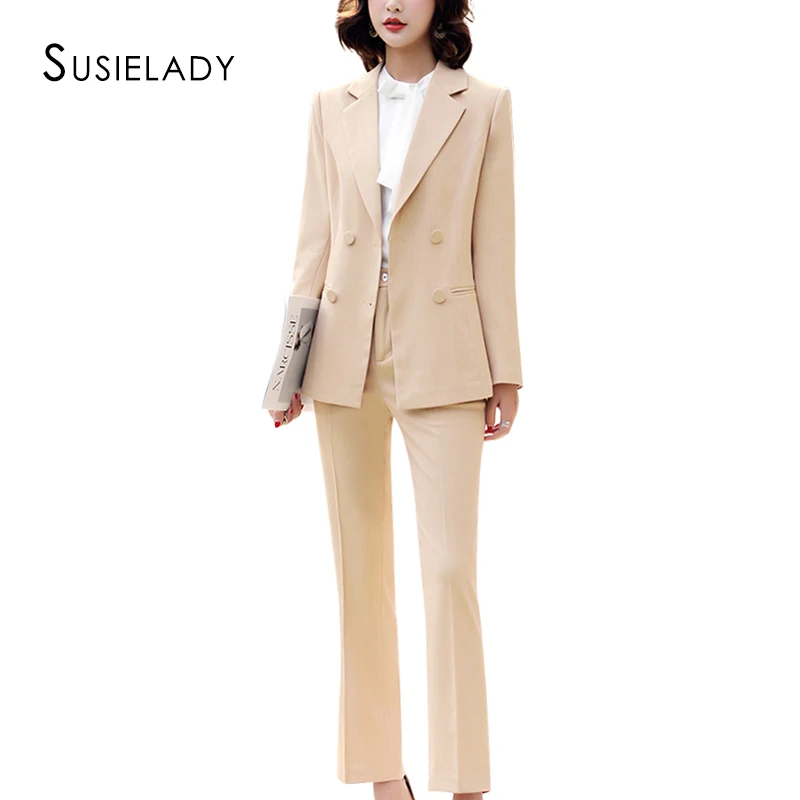 Женский брючный костюм SUSIELADY однотонный двубортный для офиса женщин | Женская