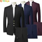 Осенний Новый черный мужской комплект из двух предметов (куртка + брюки), Модные Пиджаки и брюки, темно-синий, винно-красный, мужские костюмы 5xl