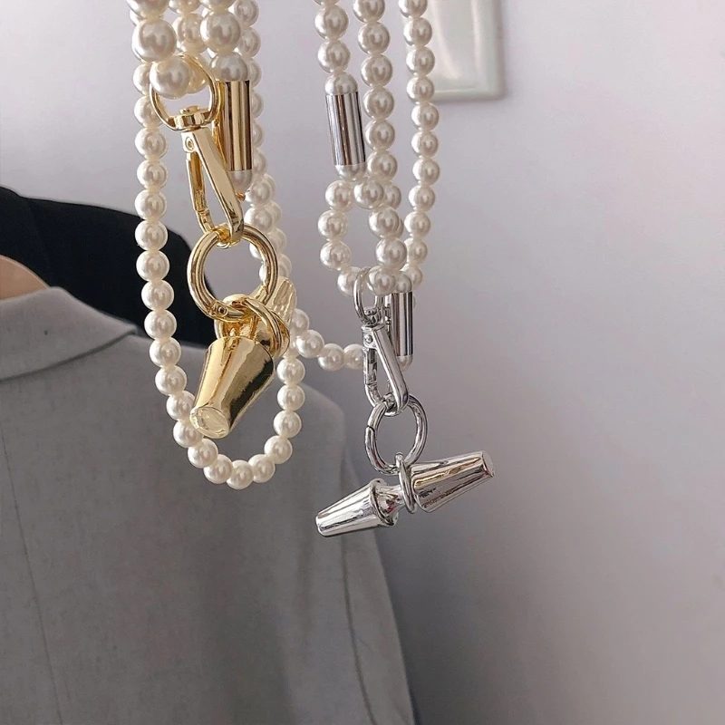 

DIY Women Metal Bags Strap Chain Plated Pearl Belt for Crossbody Girl Detachable Shoulder Accessories Handbag Straps