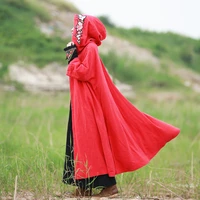 tiyihailey free shipping 2021 cotton linen spring autumn cloak outerwear hooded loose long maxi red witch cardigan embroidery