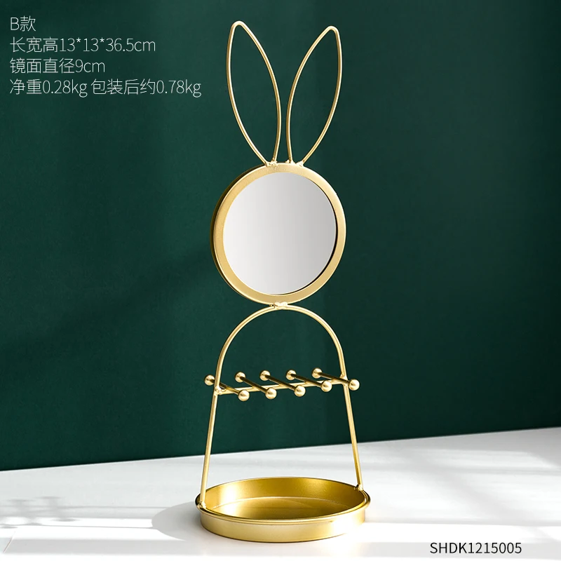 

Nordic Light Luxury Rabbit Jewelry Storage Earrings Necklace Hanger Bedroom Dressing Table Cosmetic Mirror Decoration Ornaments