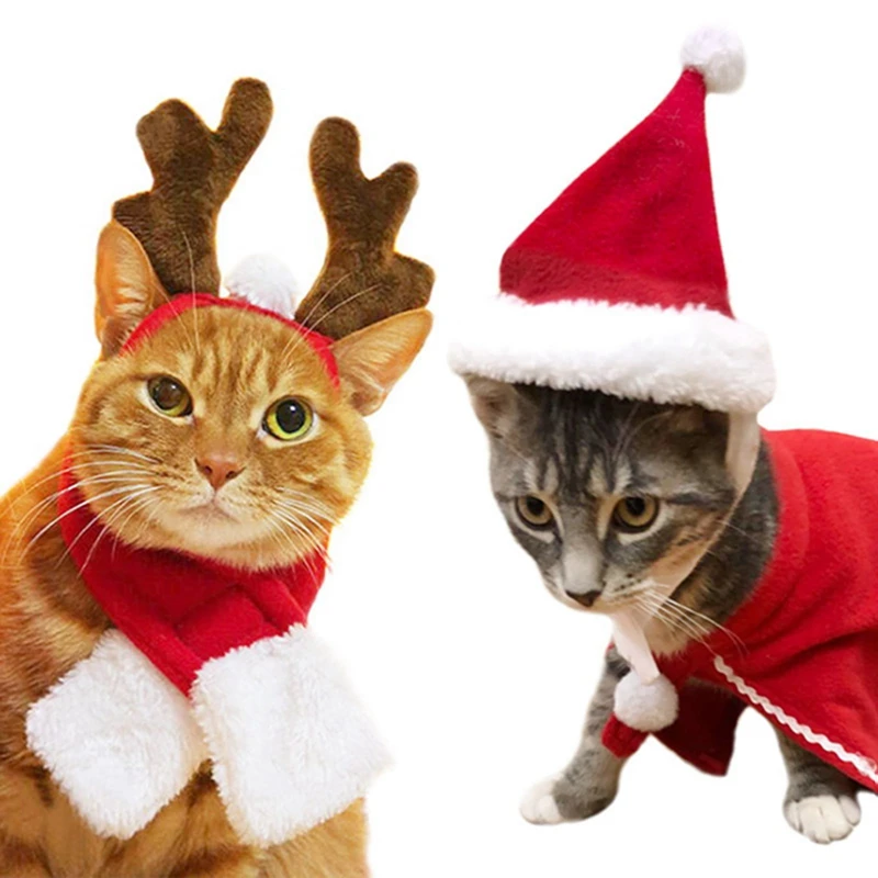 

Luxury Pet Cape Hats Scarf Winter Accessories Sets Red Black Gray Cotton Cats Dogs Supplies For Chihuahua Christmas Pets