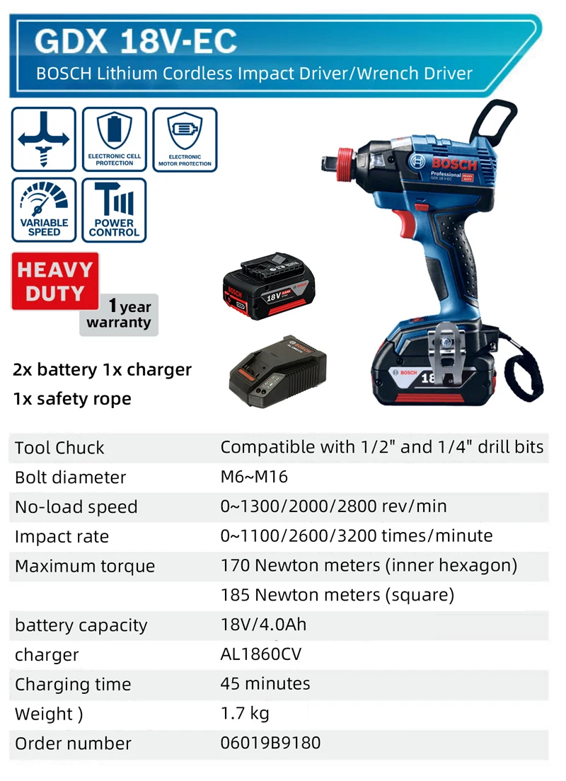 Шуруповерт Bosch GDX 18V-EC перезаряжаемый бесщеточный с литиевым аккумулятором