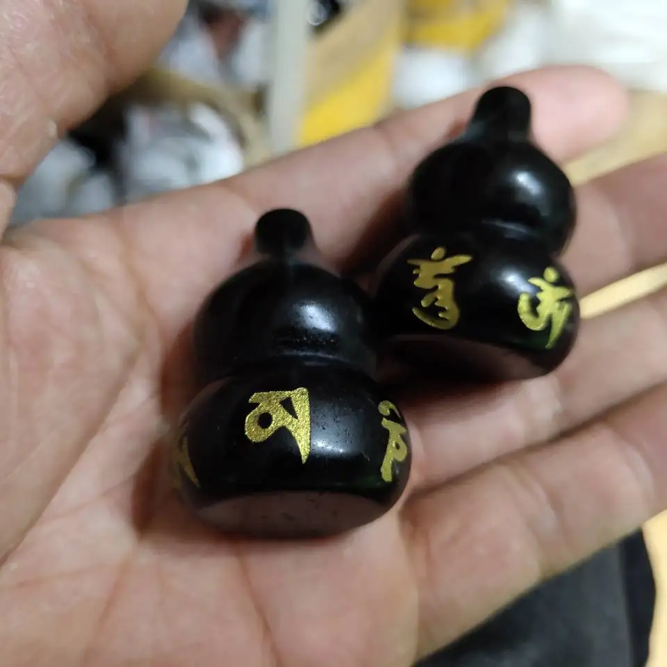 

hand carved natural black obsidian gourd chakra fengshui reiki healing crystals stones home decor