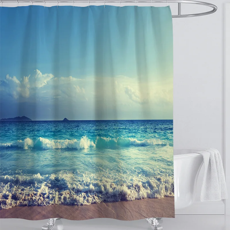 

Japanese Shower Curtain Ocean Waterproof Bathroom Shower Curtain Aesthetic Blue Washable Tenda Bagno Bathroom Curtain BA60YL