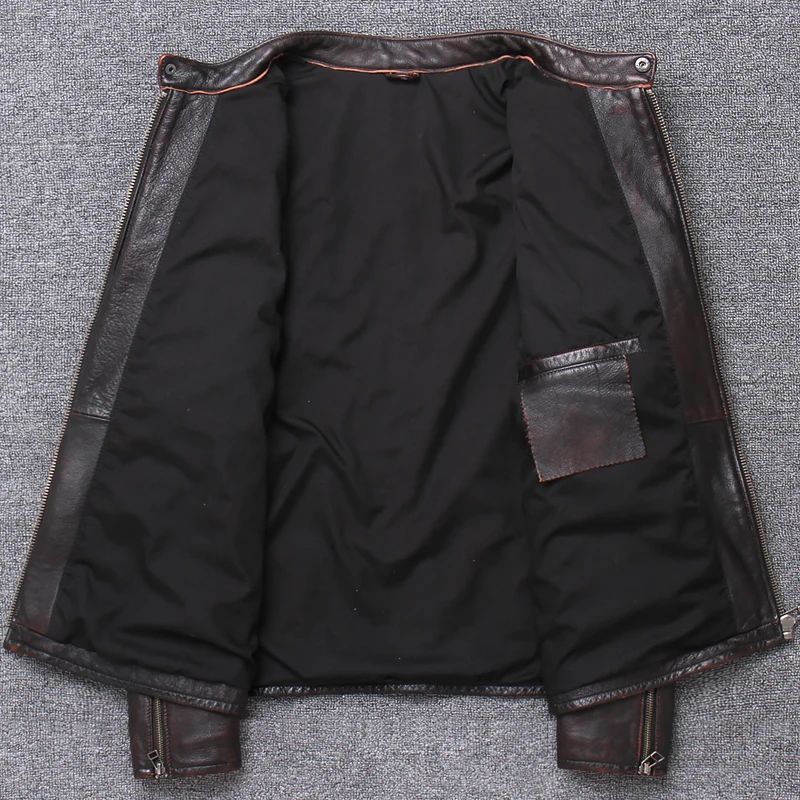 

New Factory 2021 Men Vintage Red Motorcycle 100% Real Cowhide Rider Winter Russian Coat Free Shipping