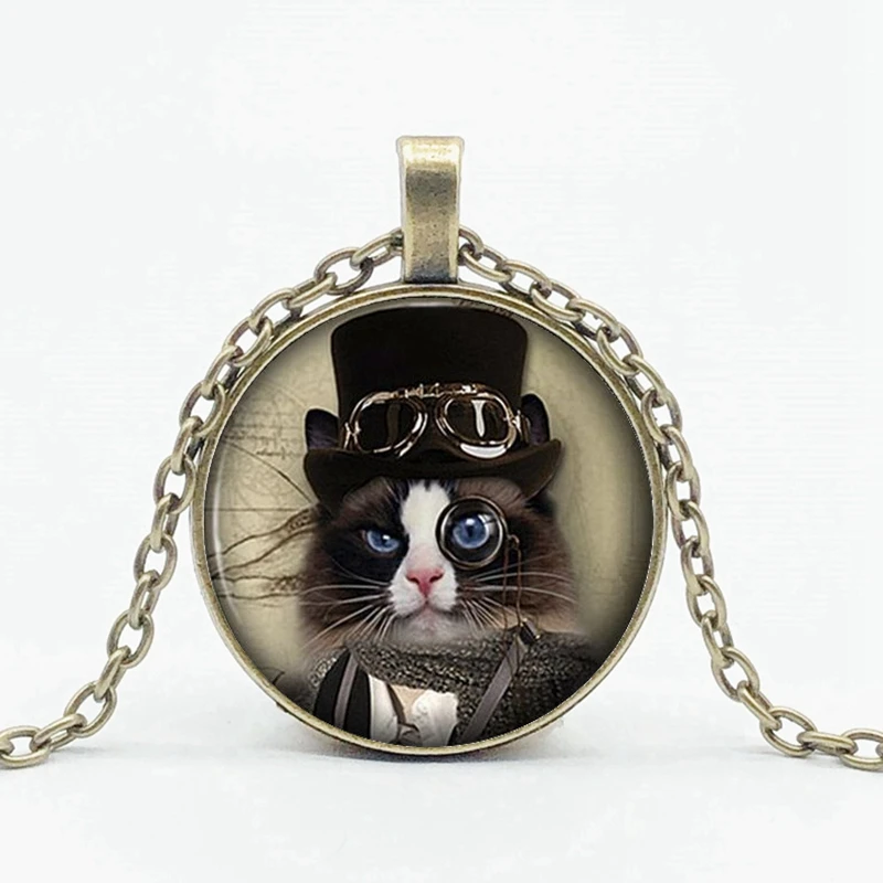 Стимпанк кошка ожерелье Алиса в стране чудес милый Чеширский Кот ручной работы
