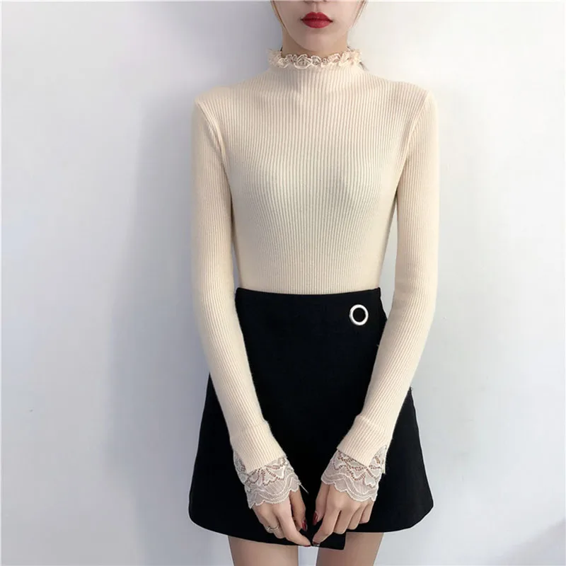 Женский свитер с длинным рукавом WWENN однотонный облегающий эластичный высоким