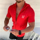 Мужская мода 2021 Лето Новинка популярный Повседневный тонкий с коротким рукавом мужской кардиган с капюшоном на молнии Белая красная