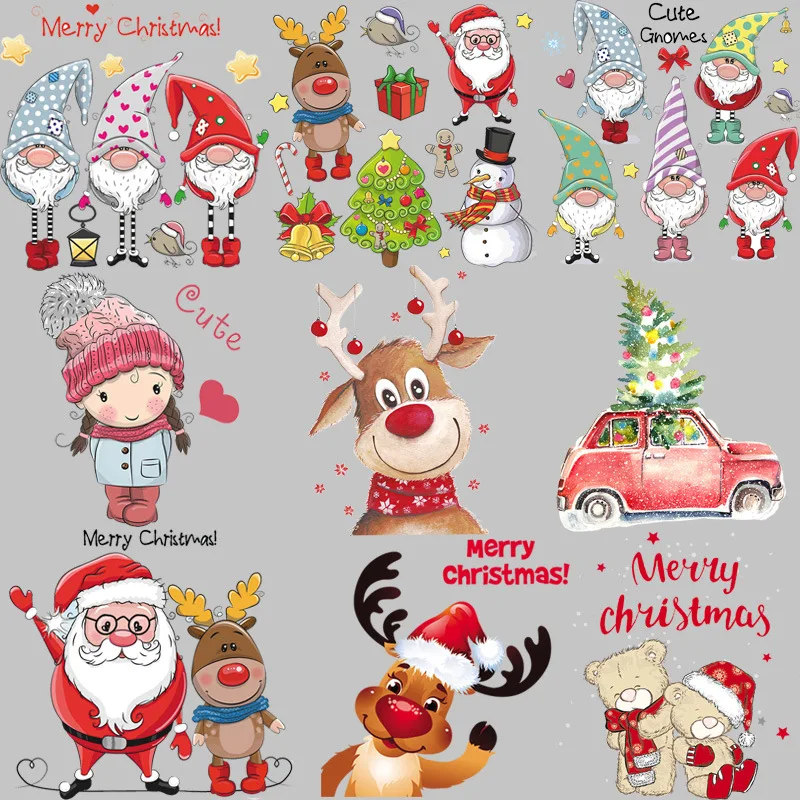 

Christmas Patch Iron on Cute Deer Santa Claus Patches for Clothes Jacket Thermo Transfer Sticker Appliques for Clothing T