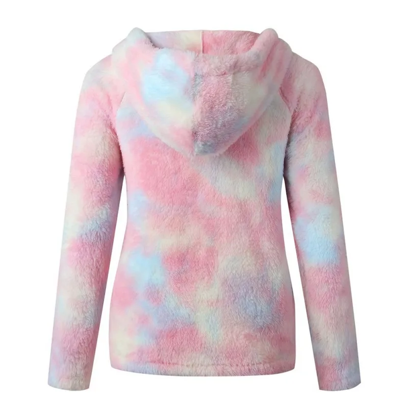 

2020 Autumn And Winter Fashion Tie-dye Warm Comfortable Hooded Plush Women's Sweater Autumn Winter Coats