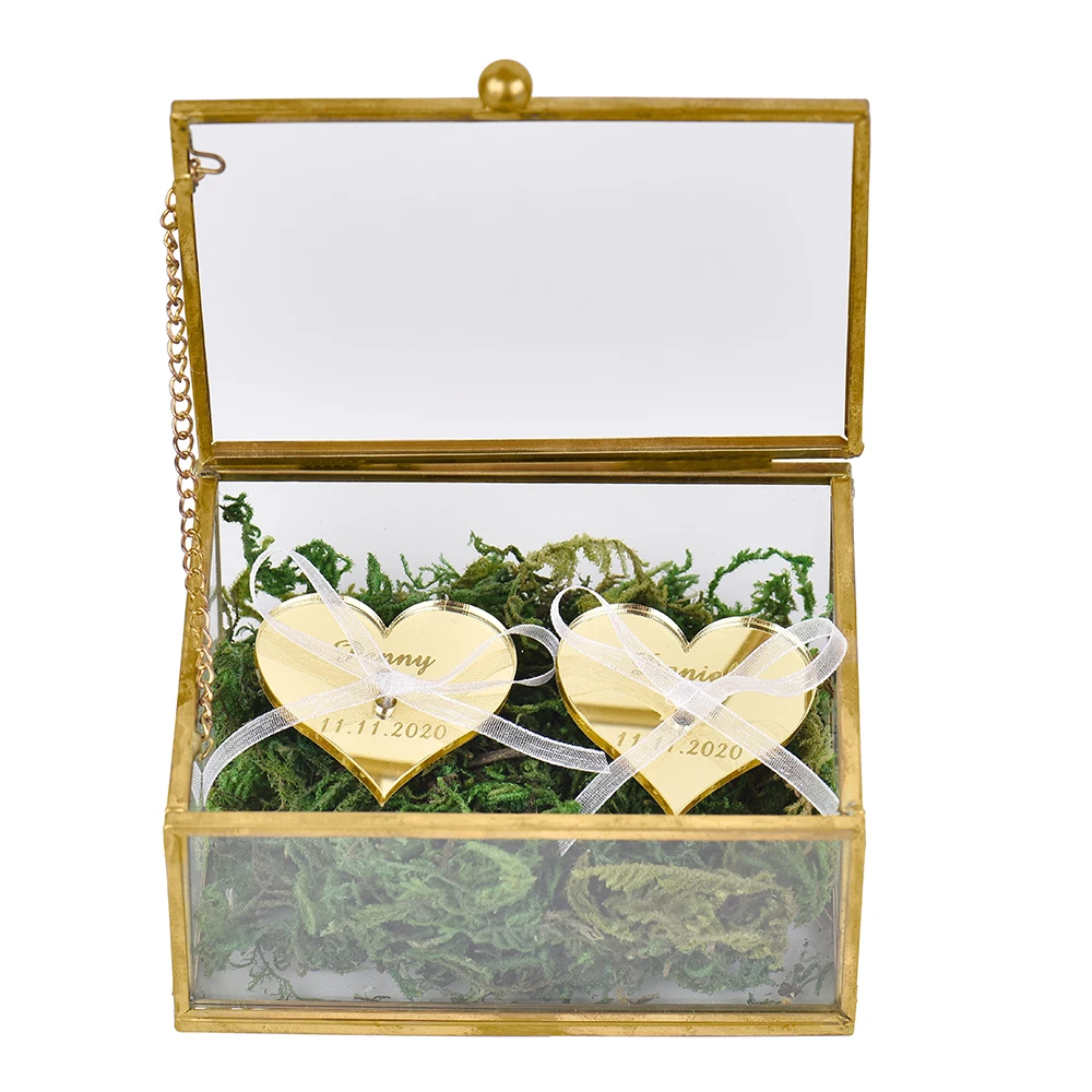 Персонализированная Коробка для колец с гравировкой имени свадебное стекло