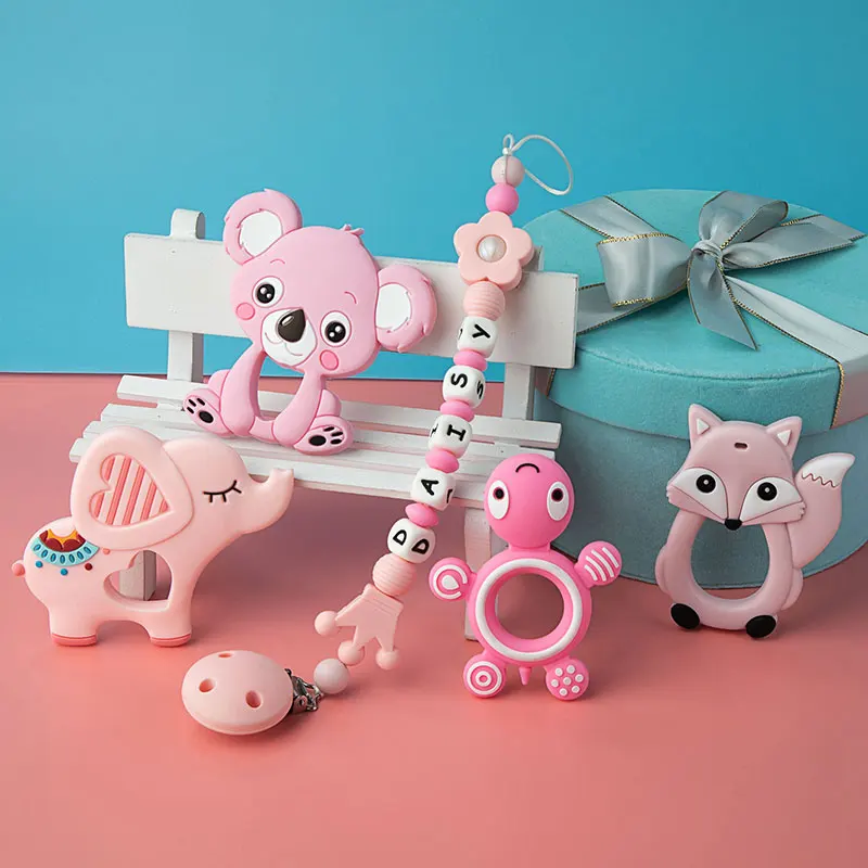 

Baby Teether Bracelet Food Grade Silicone Chews Nurse Gift Toys Koala Teething Necklace pacifier clip with name DIY BABY custom